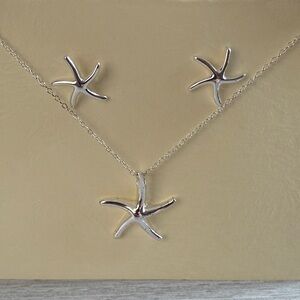 Silver Starfish Necklace and Earring Set